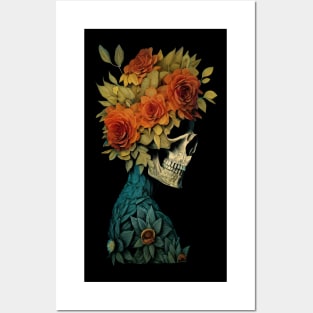 Skull with flowers on the head. Posters and Art